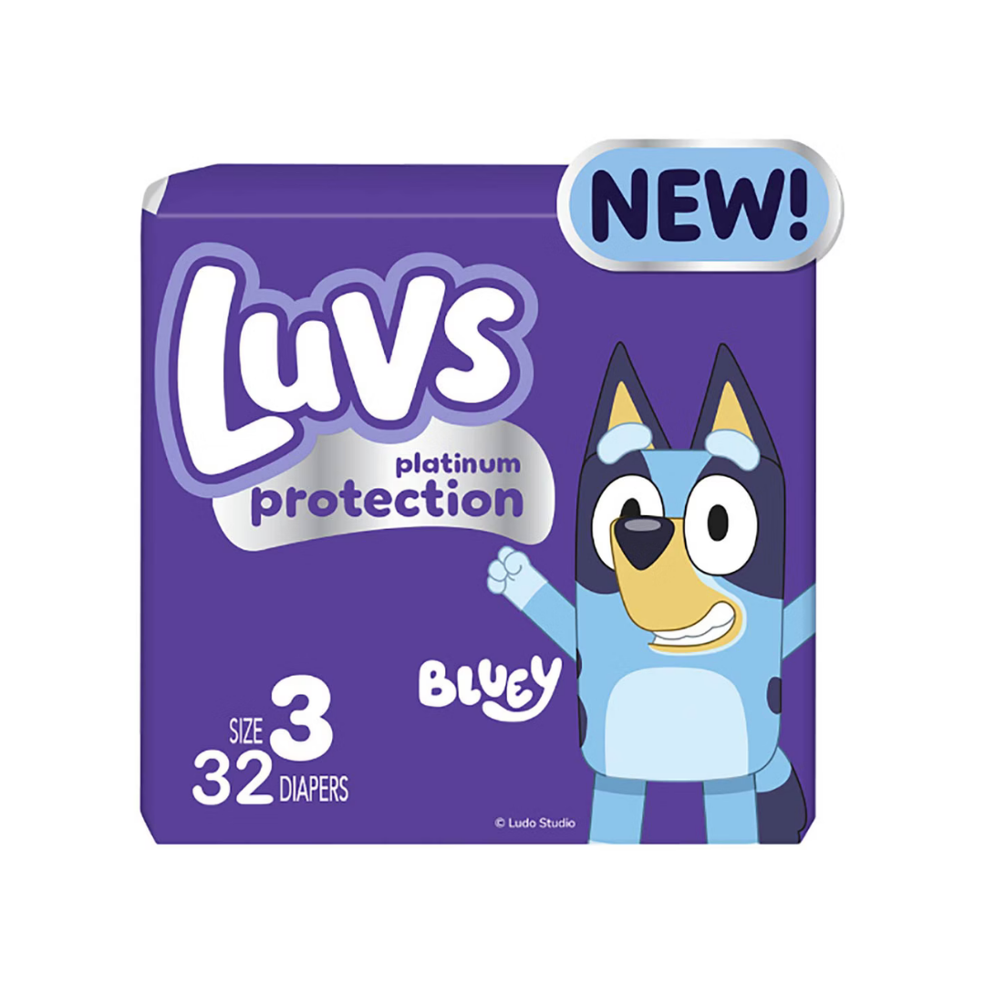Pañales Luvs Platinum Protection Bluey talla 3 paquete de 32 unidades