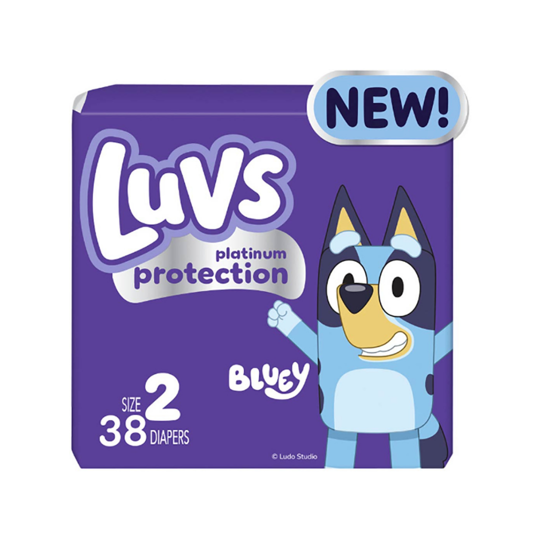 Pañales Luvs Platinum Protection Bluey talla 2 paquete de 38 unidades