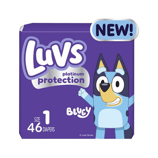 Pañales Luvs Platinum Protection talla 1 con diseños de Bluey 46 unidades