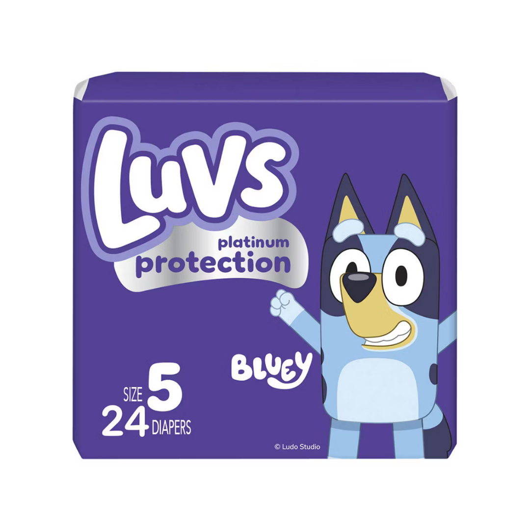 Pañales Luvs Platinum Protection talla 5 diseños Bluey 24 unidades