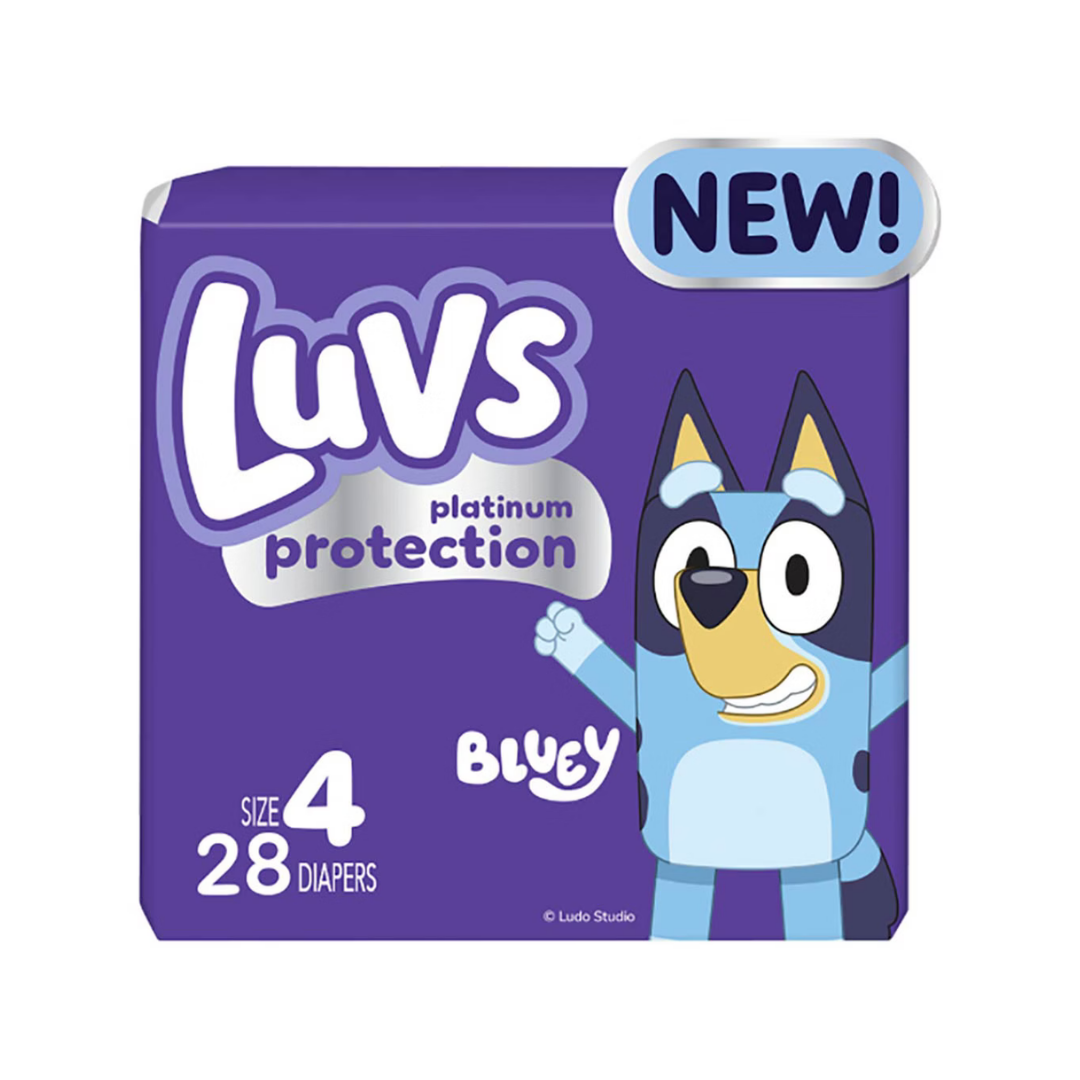 Pañales Luvs Platinum Protection talla 4 diseños Bluey 28 unidades