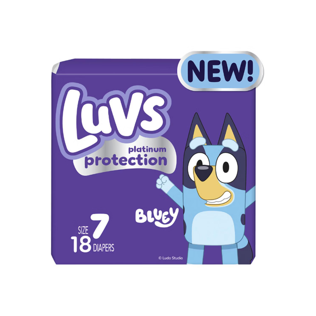 Pañales Luvs Platinum Protection talla 7 diseños Bluey 18 unidades