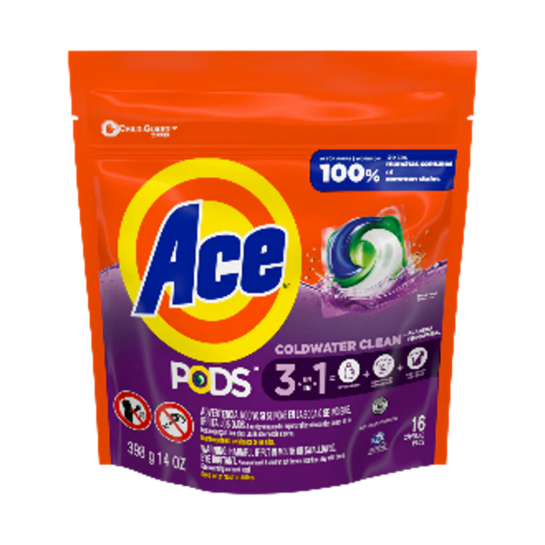 Cápsulas de detergente Ace Simply PODS 3-in-1 16 unidades