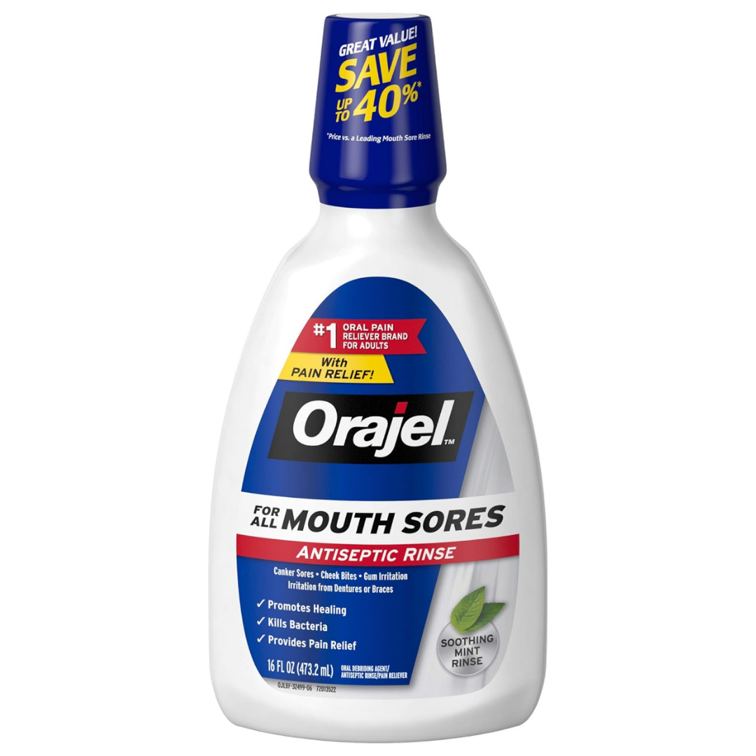 Enjuague bucal antiséptico Orajel para llagas y aftas sabor menta 16oz