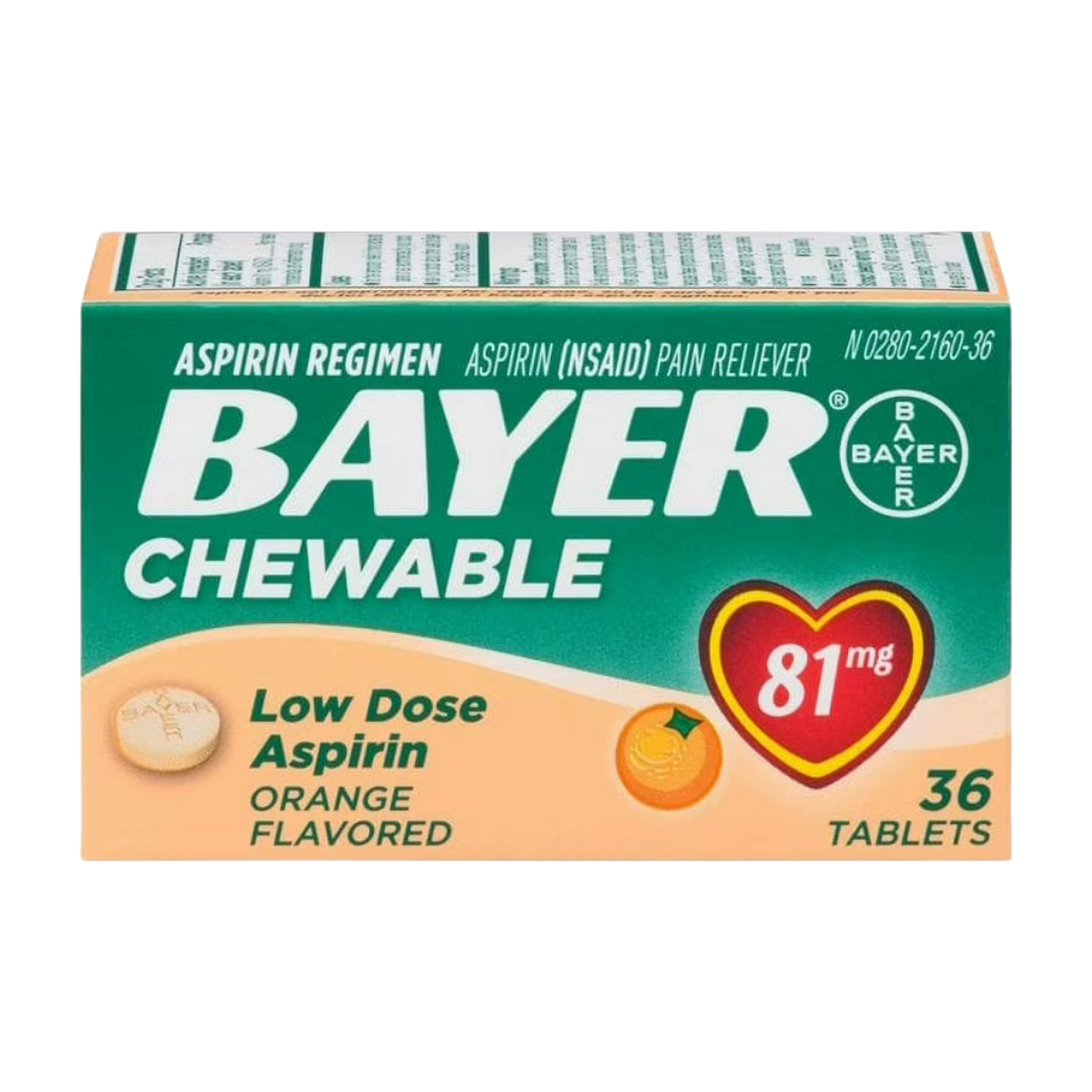 Bayer Aspirina Masticable 81mg sabor naranja 36 tabletas