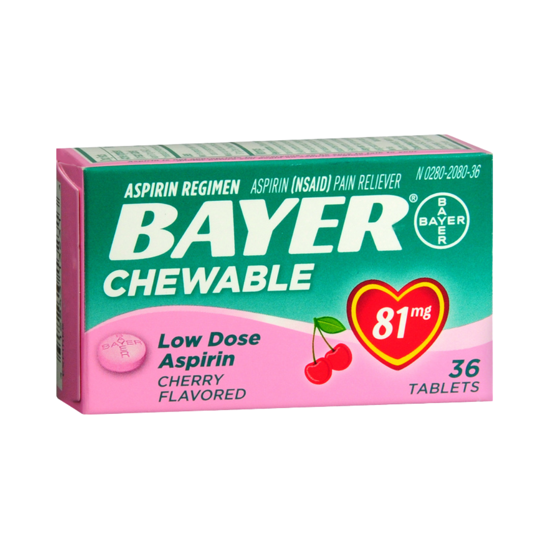 Bayer Aspirina Masticable 81mg sabor cereza 36 tabletas