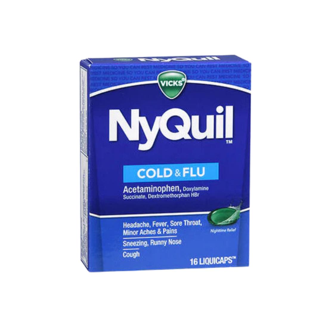 Vicks NyQuil Cold & Flu alivio nocturno 16 LiquiCaps para gripe
