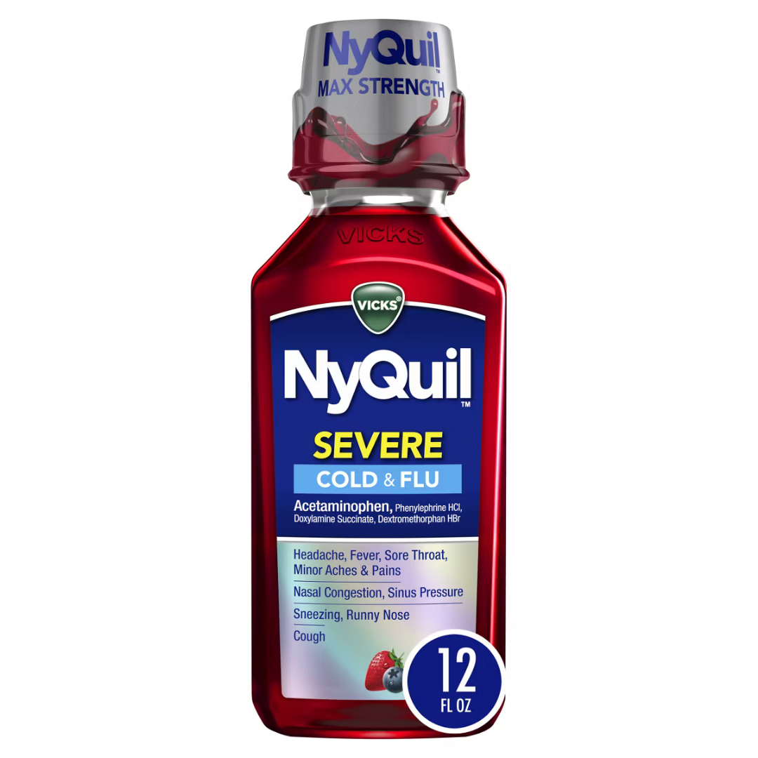 Vicks NyQuil Severe Cold & Flu Relief Berry 12oz jarabe gripe noche
