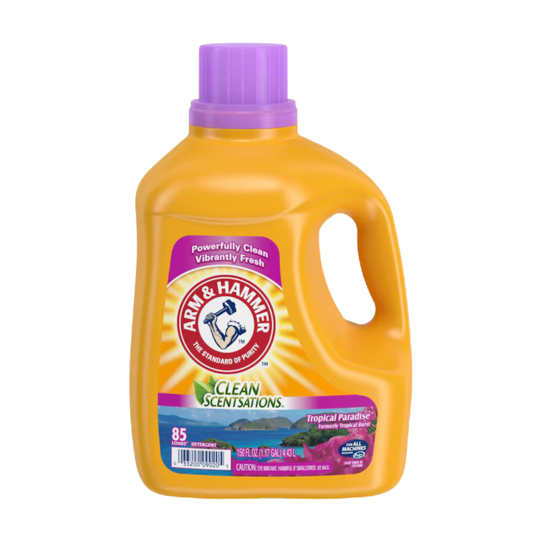 Detergente líquido Arm & Hammer Tropical Paradise de 150 onzas.
