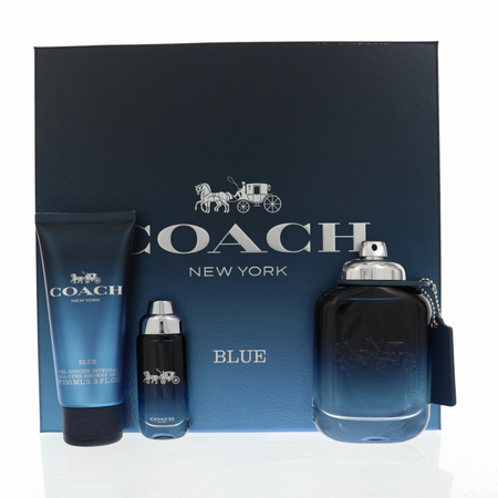 Coach Blue Men Gift Set: Eau de Toilette 3.3oz + Shower Gel 3.3oz + Travel Spray 0.5oz