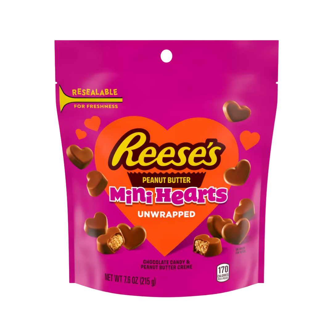 Bolsa de Reese's Mini Hearts sin envoltura de chocolate y maní 7.6oz.