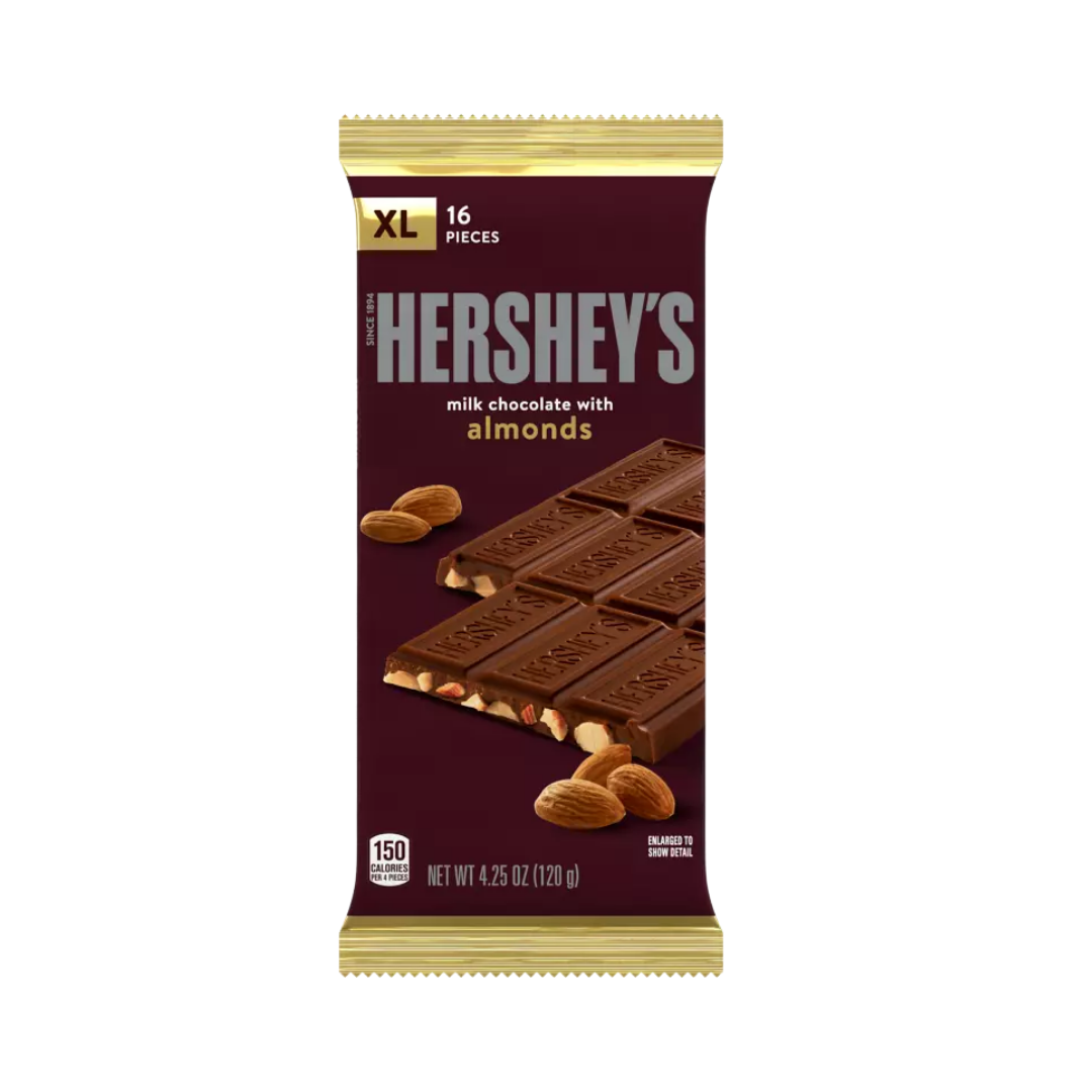 Barra Hershey's Milk Chocolate con almendras tamaño XL 4.25oz.