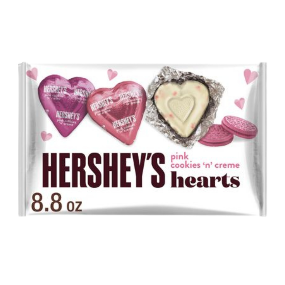 Bolsa de Hershey's Pink Cookies 'n' Creme Hearts color rosa 8.8oz.