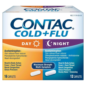 Contac Cold + Flu Day & Night caplets alivio gripe y resfriado 28ct