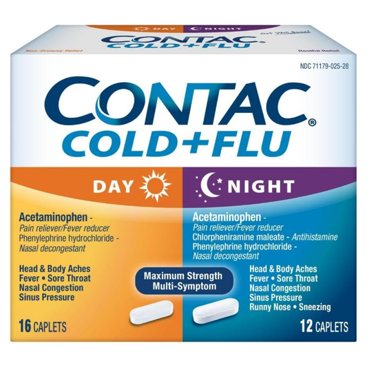 Contac Cold + Flu Day & Night caplets alivio gripe y resfriado 28ct