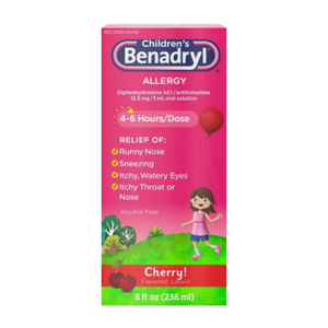 Children's Benadryl Allergy Liquid Cherry jarabe alergia niños cereza 4oz