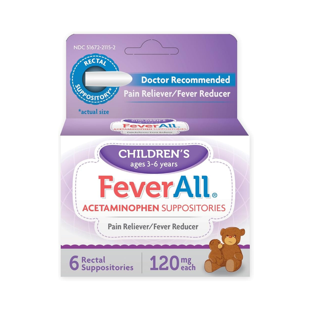 FeverAll supositorios de acetaminofén para niños 120mg 6ct