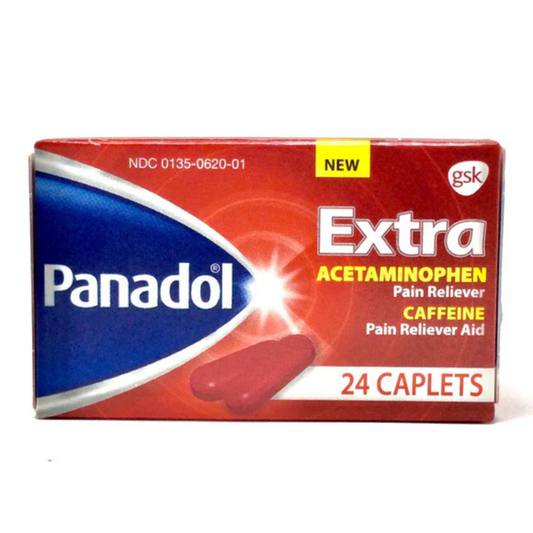 Panadol Extra Strength Acetaminophen Caffeine 24 caplets dolor cabeza fuerte