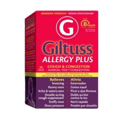 Giltuss Allergy Plus tabletas para alergia tos y congestión 20 unidades