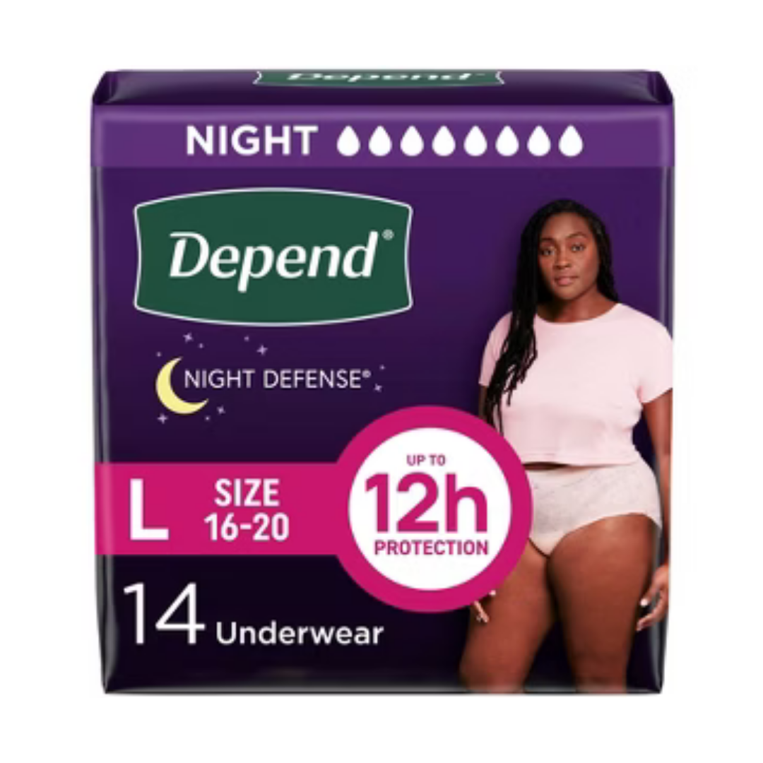 Depend Night Defense ropa interior para incontinencia mujer talla L 14ct