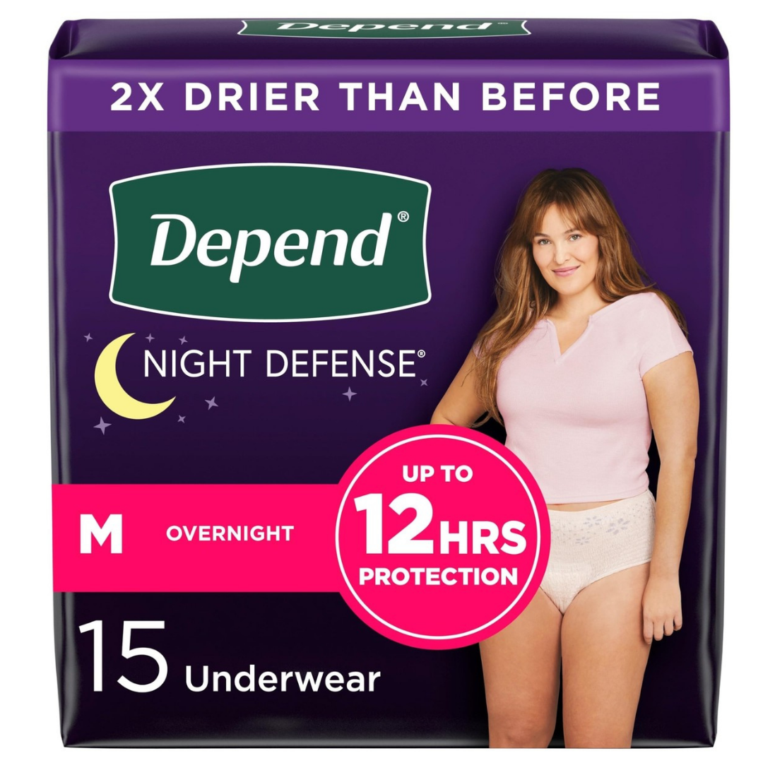 Depend Night Defense Underwear Women Medium ropa interior incontinencia 15 unidades