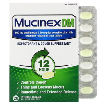 Mucinex DM tabletas 12 horas expectorante y antitusivo 20 ct