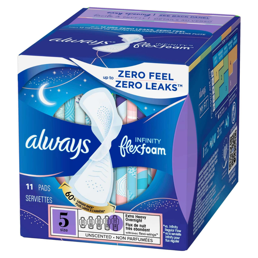 Always Infinity FlexFoam tamaño 5 flujo extra pesado nocturno 11 unidades