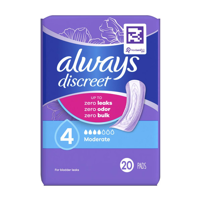 Always Discreet Incontinence Pads Moderate Absorbency Size 4 (20 ct)