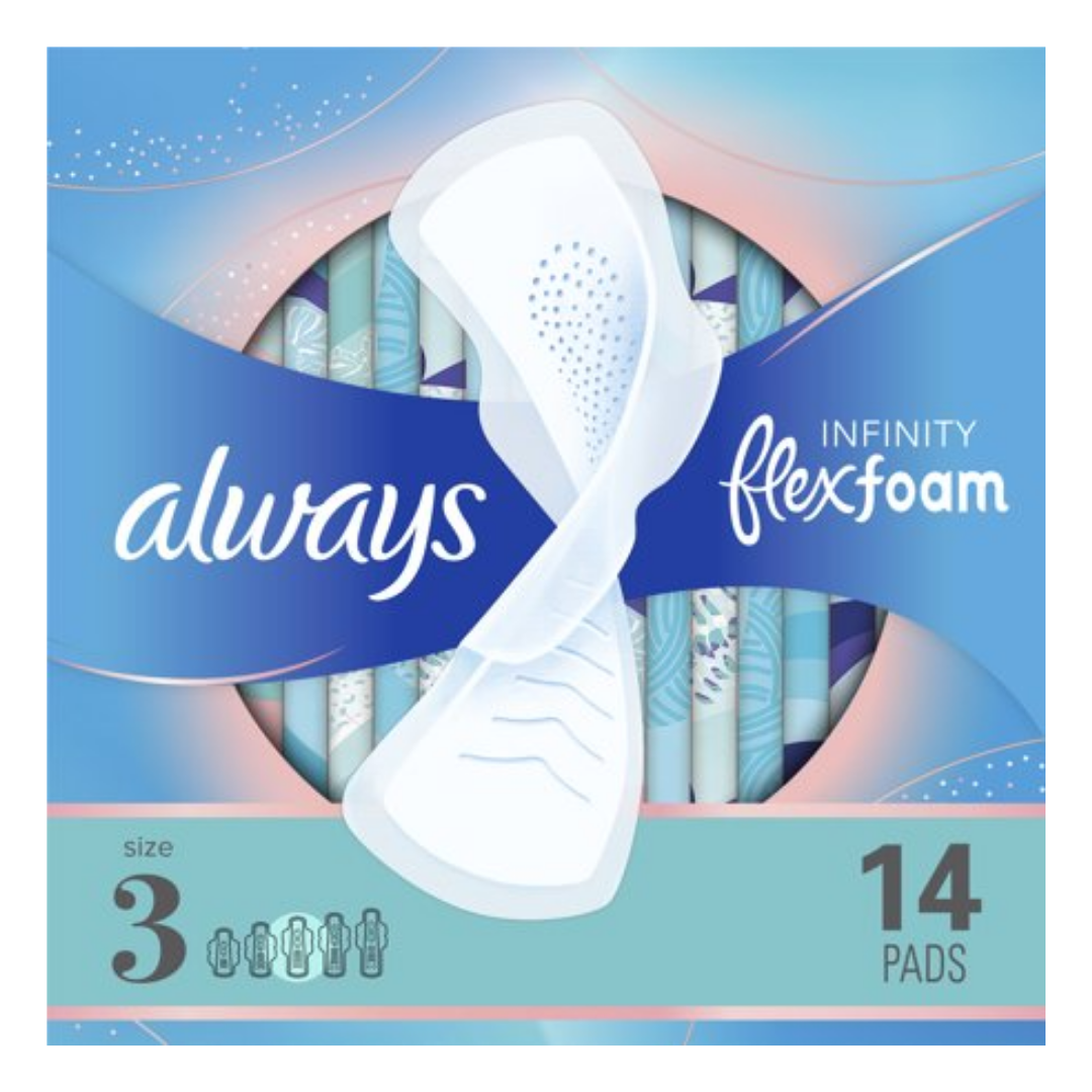 Always Infinity FlexFoam tamaño 3 flujo extra pesado con alas 14 unidades