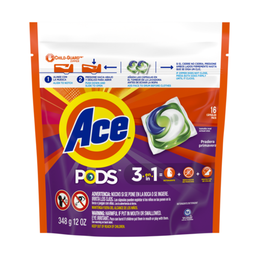 Cápsulas de detergente Ace Simply PODS Spring Meadow 16 unidades