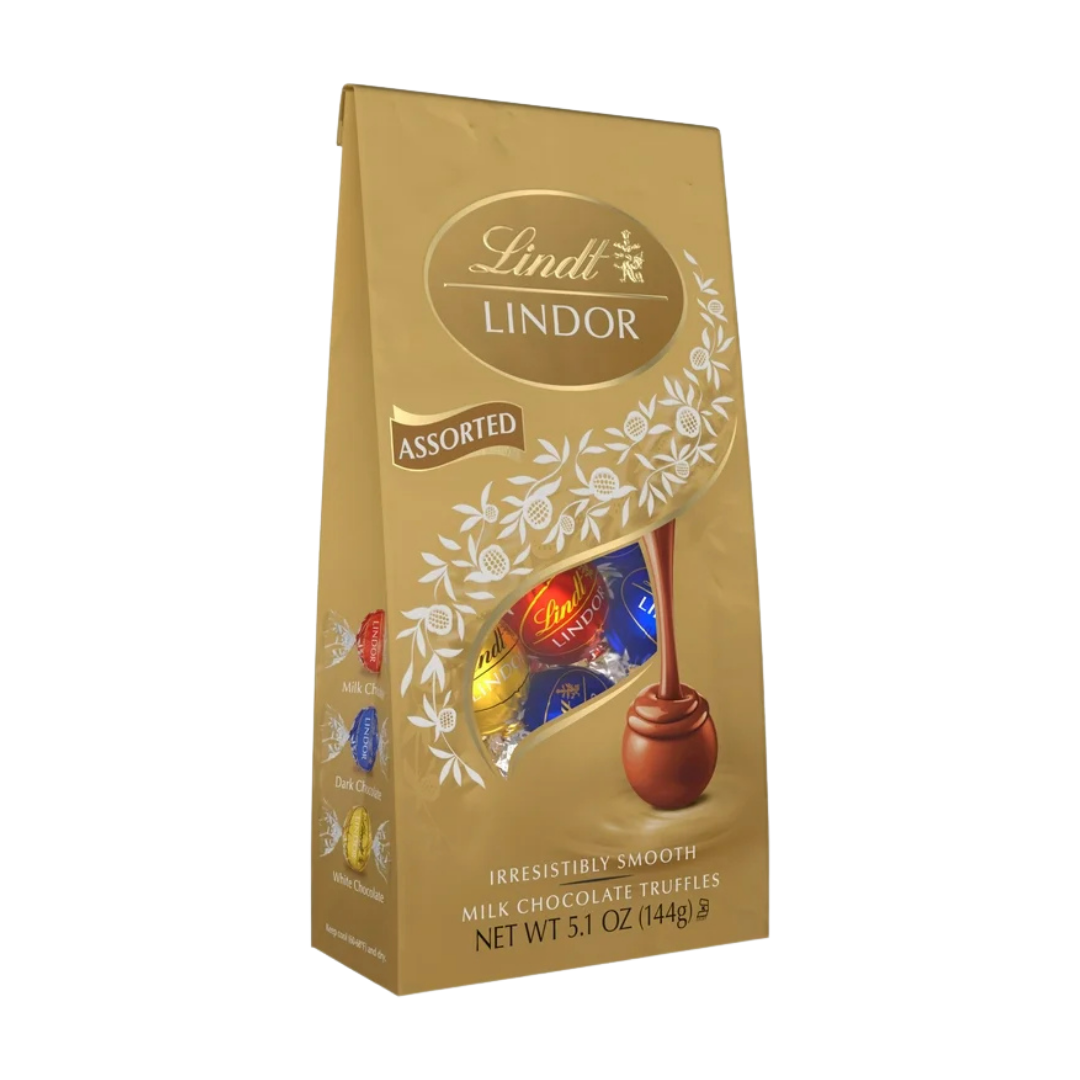 Bolsa dorada de Lindt LINDOR trufas de chocolate surtidas 5.1oz.