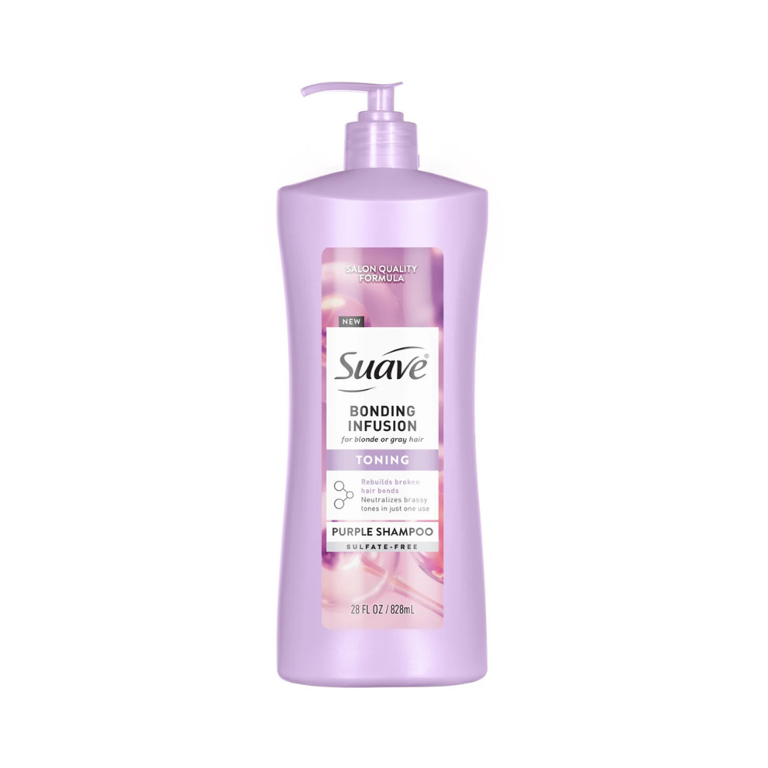Suave Bonding Infusion Purple Toning Shampoo champú matizador para cabello rubio y canas 28oz