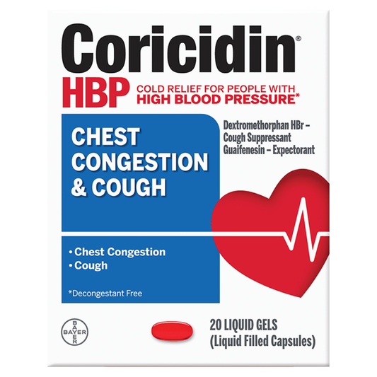 Coricidin HBP Chest Congestion líquido gel hipertensión 20ct