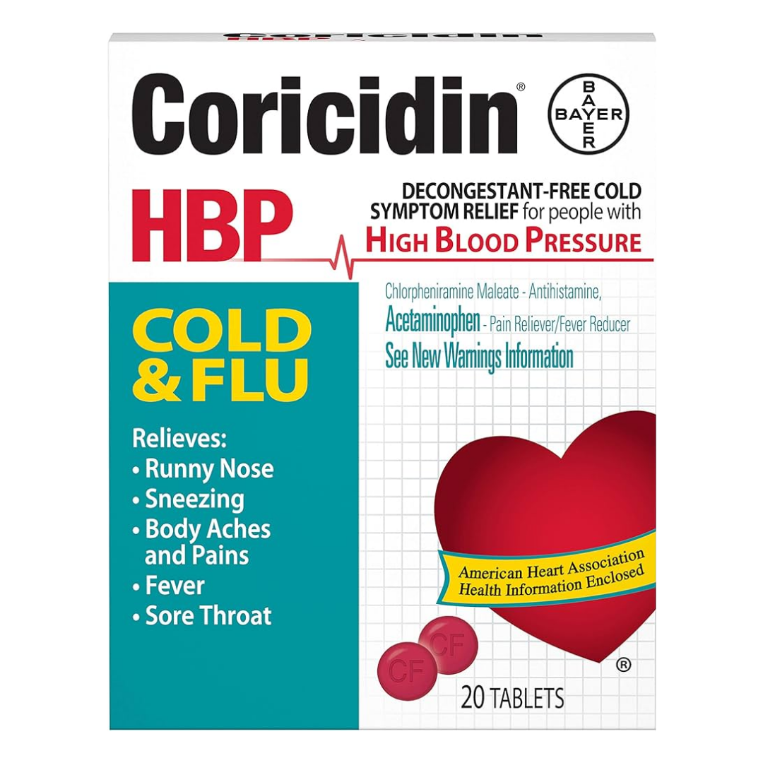 Coricidin HBP Cold & Flu Tablets para hipertensión 20 tabletas