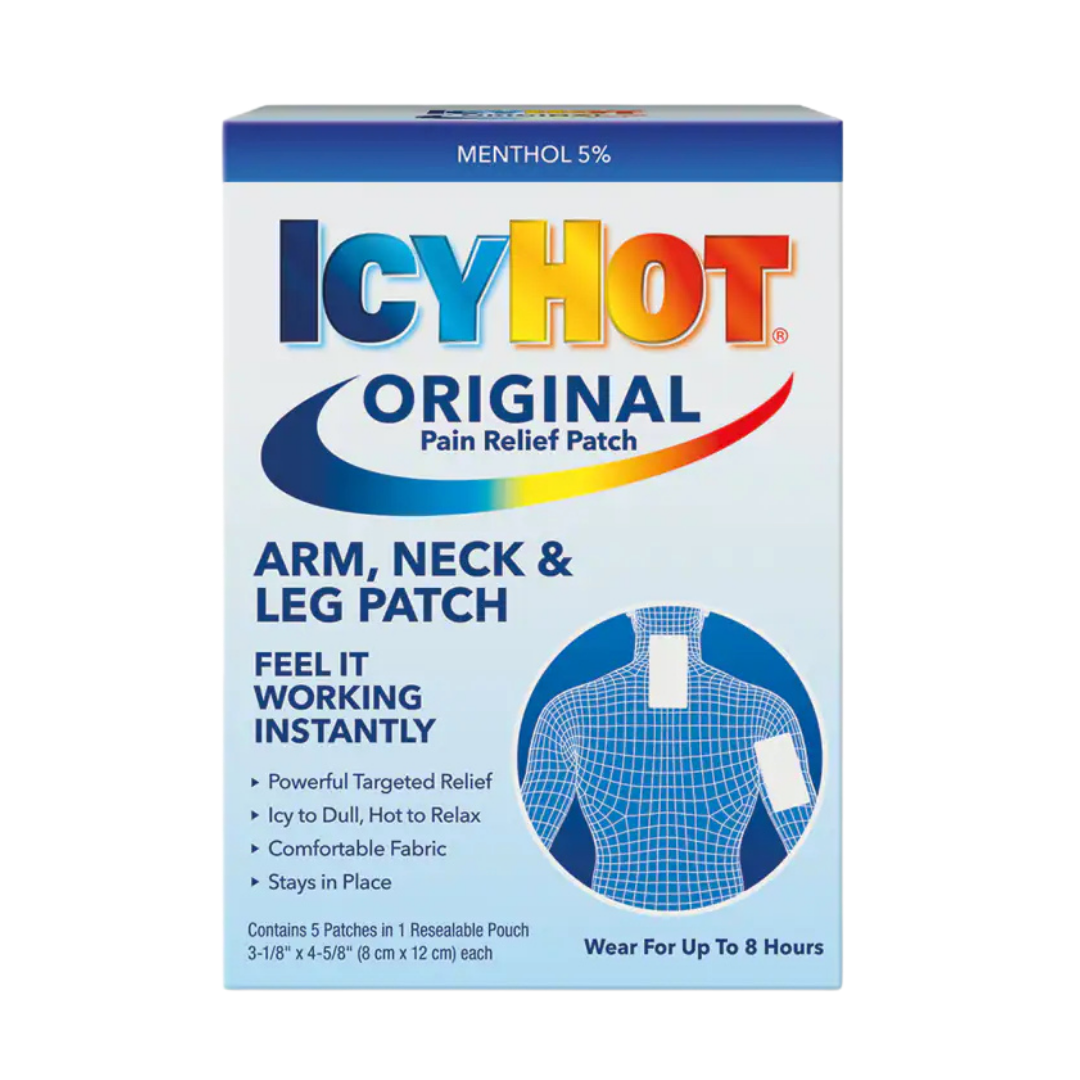 Caja de parches para el dolor Icy Hot Original para brazo cuello y pierna 5ct.