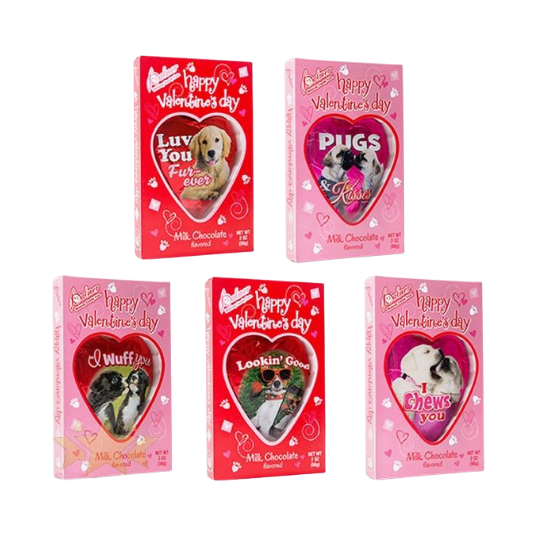 Cajitas de regalo R.M. Palmer Puppy Love con corazones de chocolate 2oz.