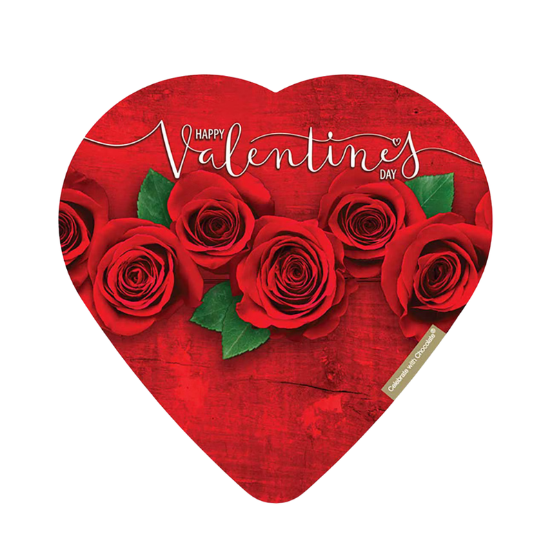 Celebrate with Chocolate Red Roses Woodgrain Valentine Heart Box (6oz)