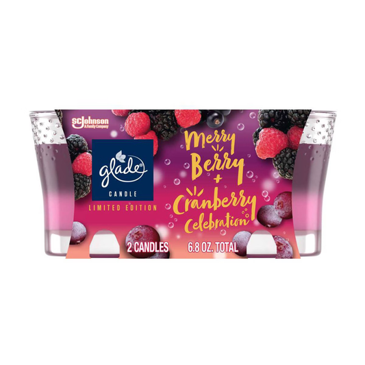 Glade Velas Merry Berry & Cranberry 2-Pack 3.4oz cada una – aroma festivo