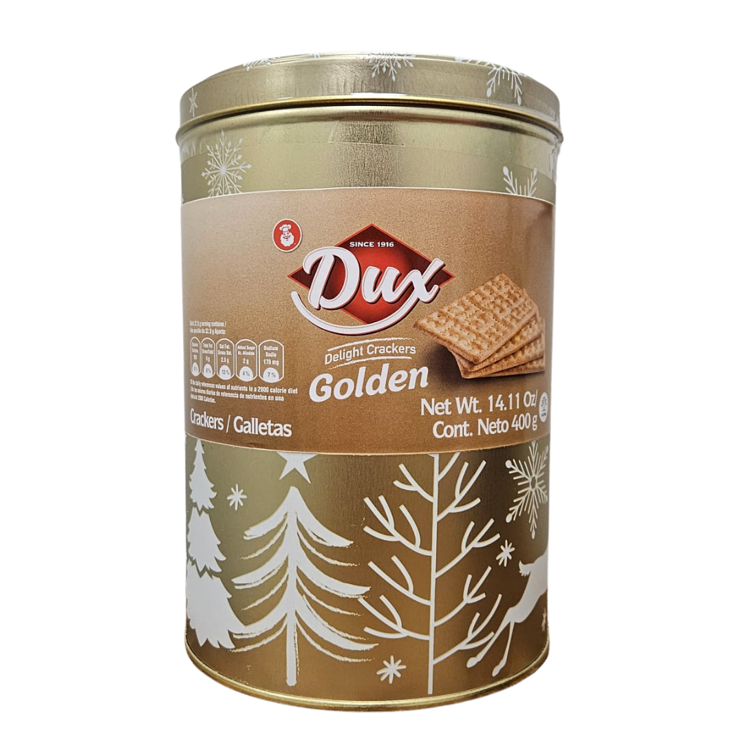 Lata de galletas Dux Delight Crackers Golden edición festiva 14.11 oz