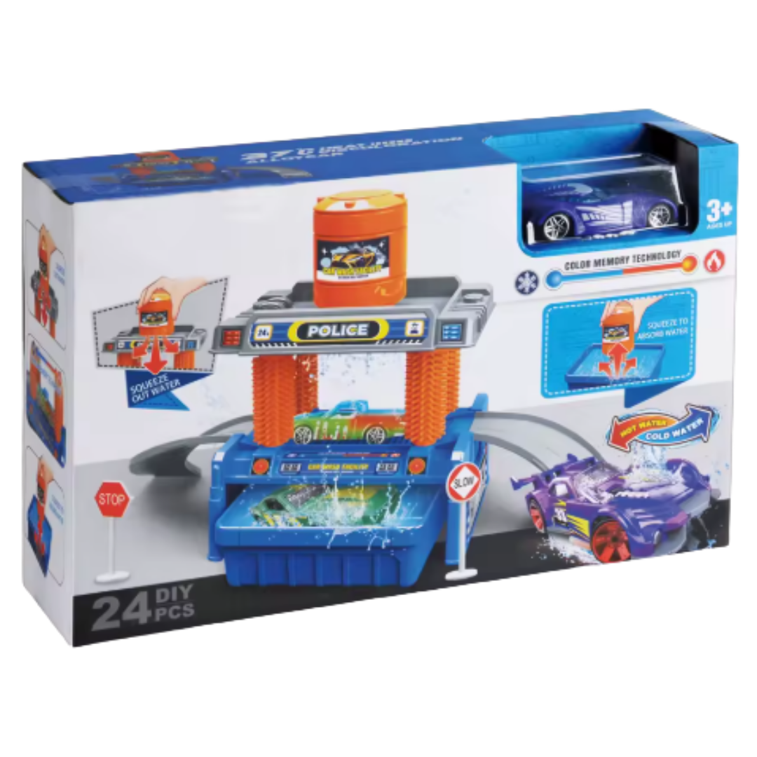 Six Six Zero Car Wash Facility juguete autolavado azul cambio color coche