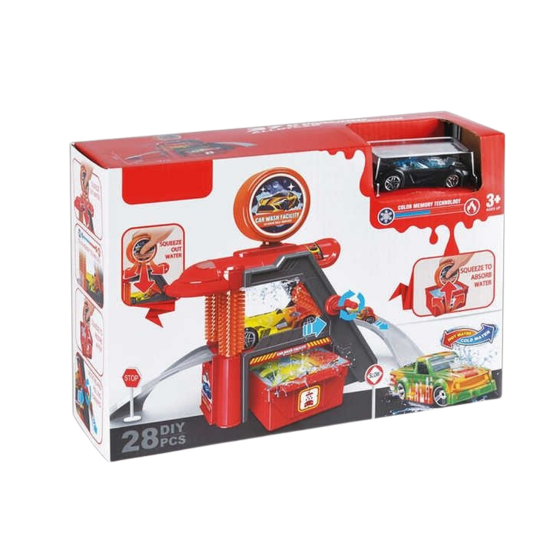 Six Six Zero DIY Color Change Car Wash Playset (Red, 28 Pcs)