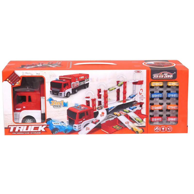 Six Six Zero 2-in-1 Police Truck Deformation Storage Playset (12 Alloy Cars)