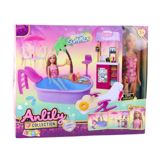 Anlily Summer Series muñeca con piscina y puesto de jugos juguete