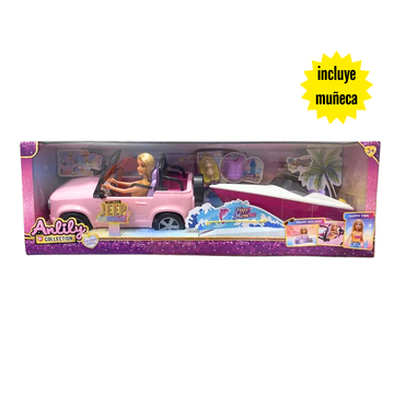 Anlily Off-Road Jeep & Boat Playset con muñeca, 11.5 in