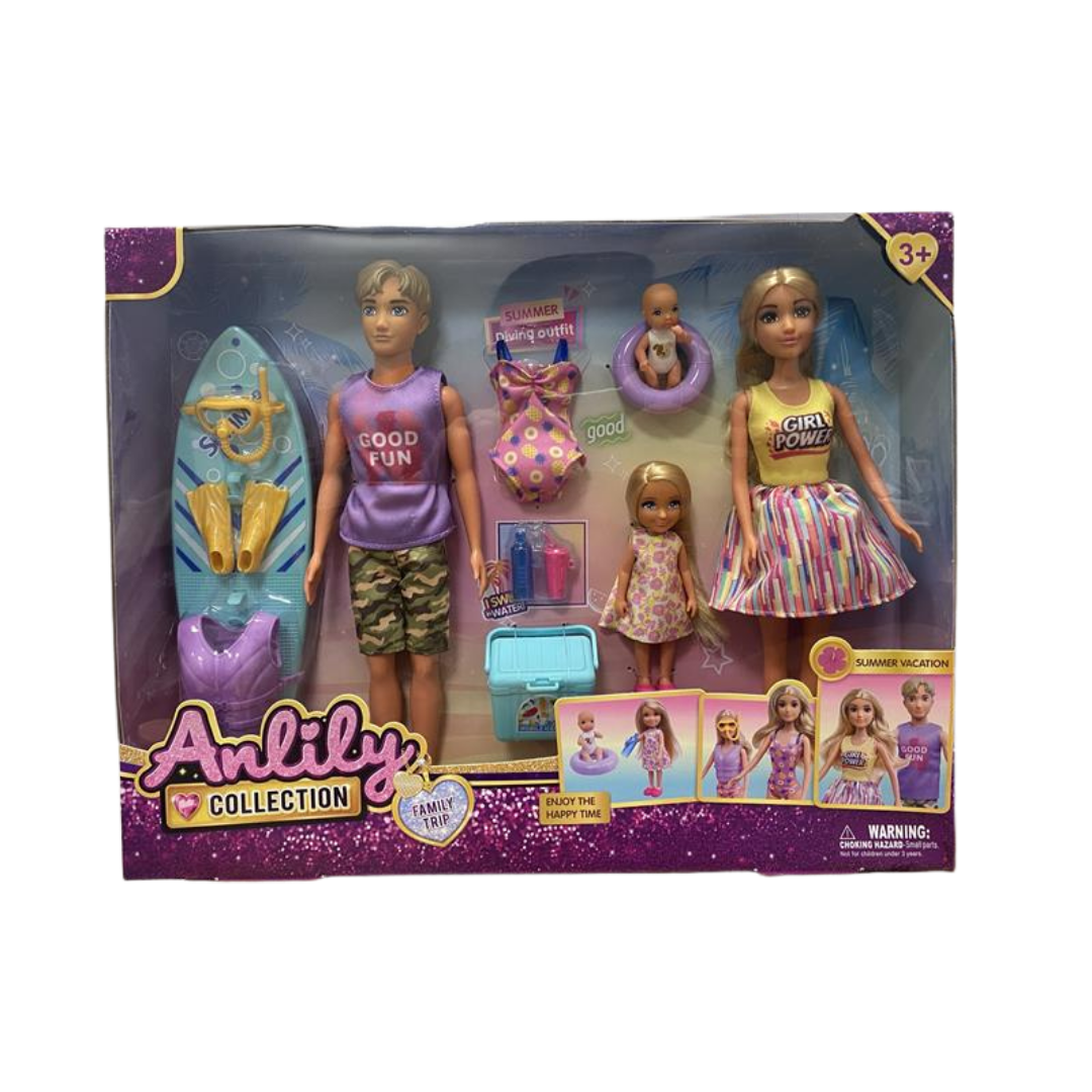 Anlily Family Trip Summer Vacation set familia 4 muñecos playa
