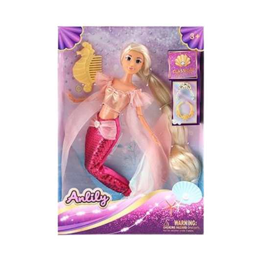 Anlily Classical Mermaid Doll muñeca sirena cola lentejuelas rosa