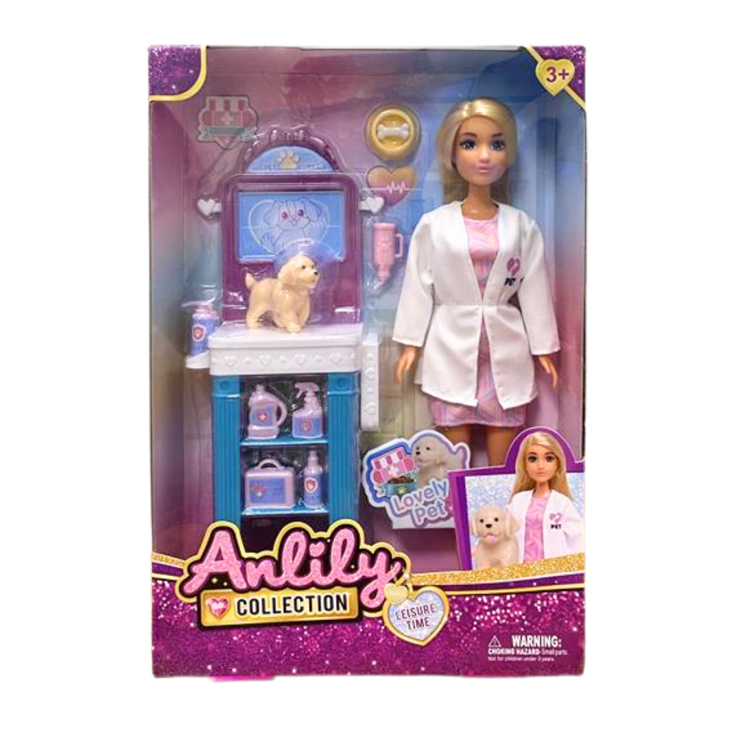 Anlily Veterinarian Doll Playset muñeca veterinaria con perro y consultorio