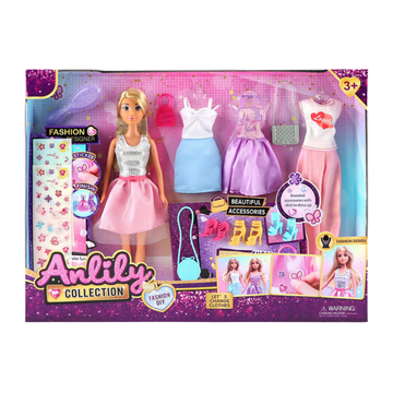 Set Anlily Fashion DIY con muñeca vestidos stickers y accesorios de moda