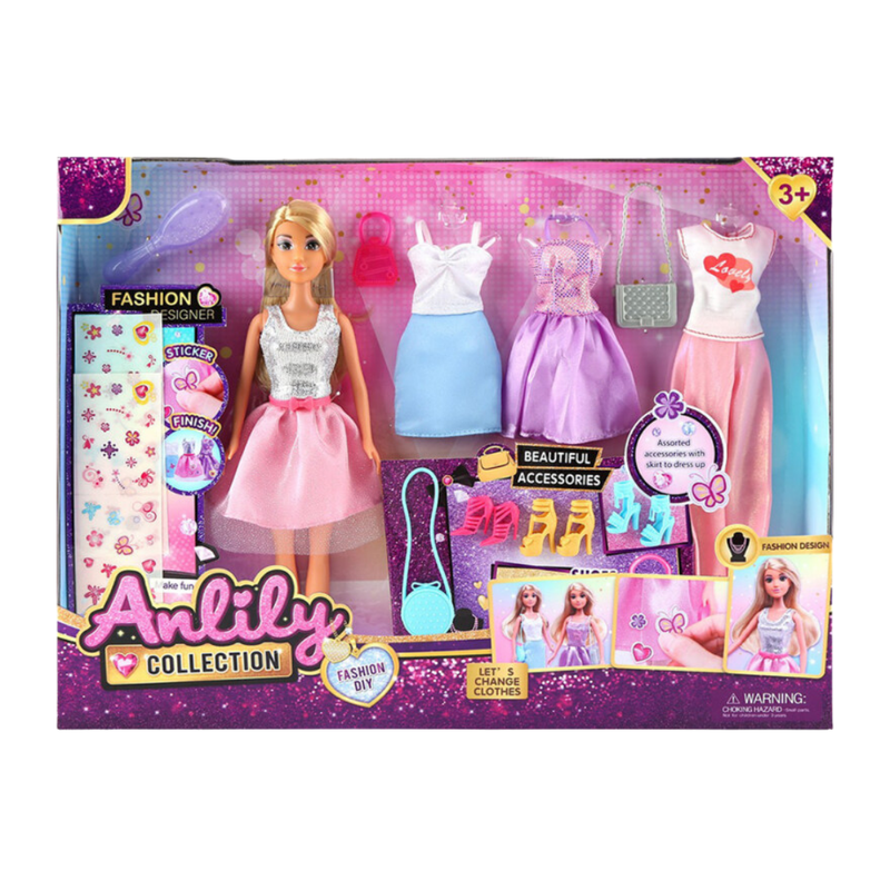Anlily Collection Fashion DIY Doll Playset with Stickers and Outfits