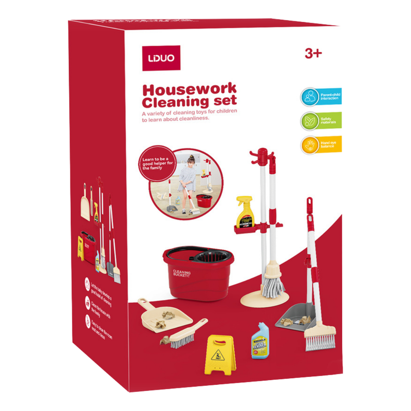 LDUO Housework Cleaning Playset with Bucket & Mop (Red)